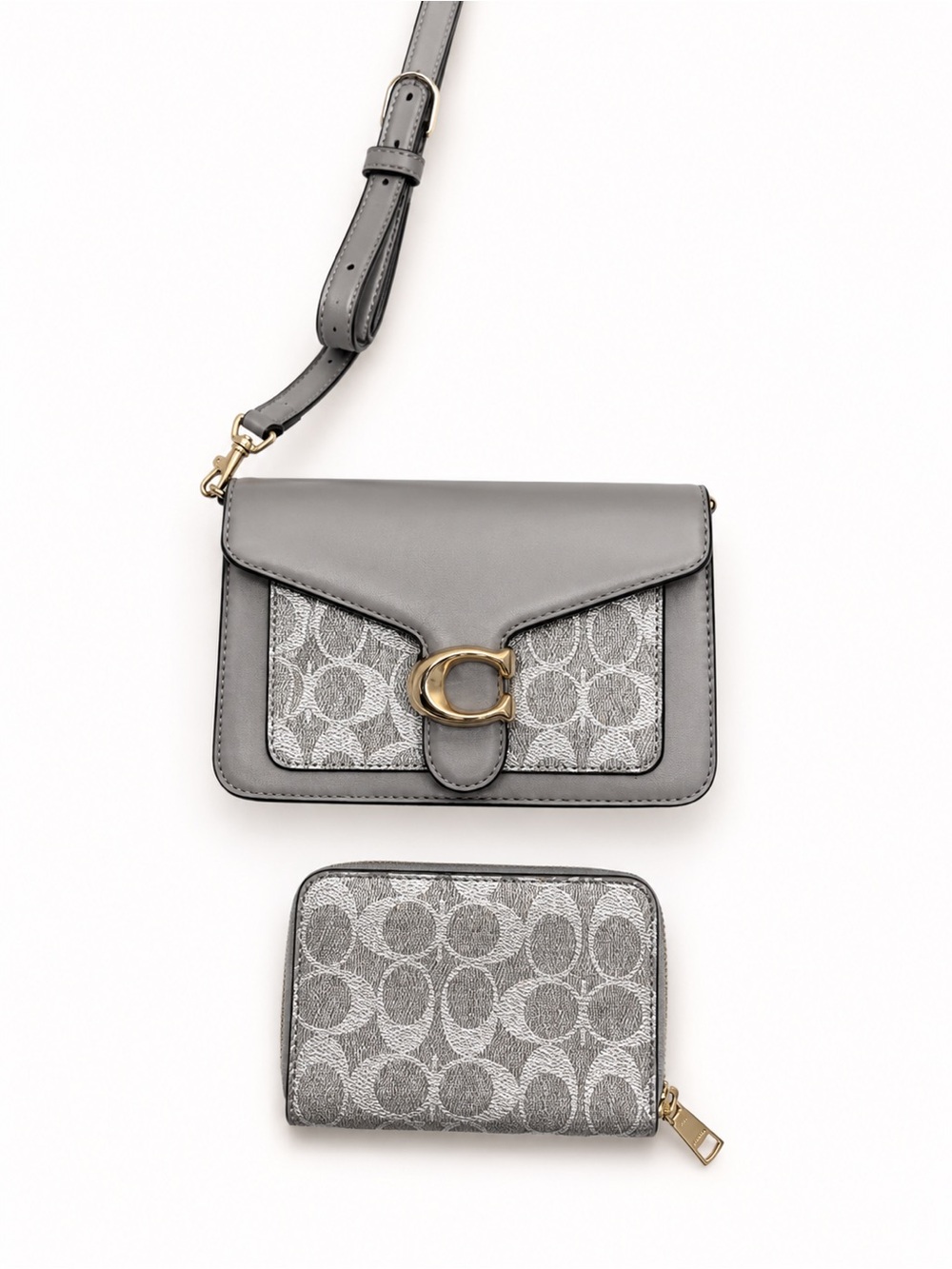 Gray Signature Crossbody Bag with Matching Wallet
